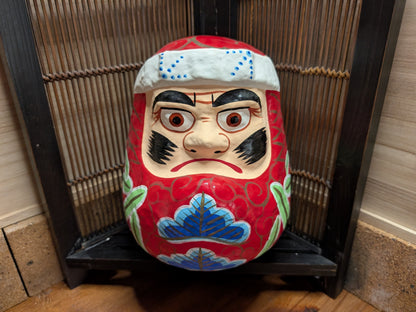 Japanese Vintage Large Daruma Doll Handmade Hand Painted Folk Art Japan