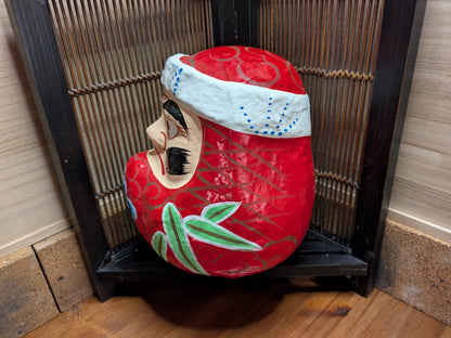 Japanese Vintage Large Daruma Doll Handmade Hand Painted Folk Art Japan
