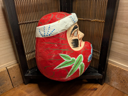 Japanese Vintage Large Daruma Doll Handmade Hand Painted Folk Art Japan