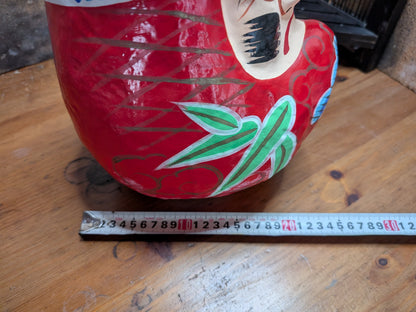 Japanese Vintage Large Daruma Doll Handmade Hand Painted Folk Art Japan