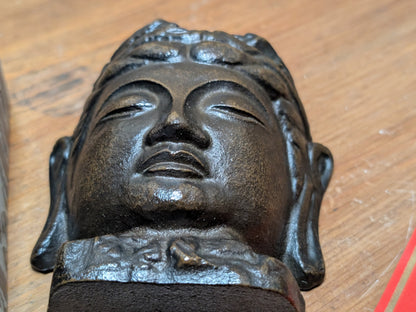 Japanese Antique Cast Iron Buddha Mask Signed Wall Art w Box Docs