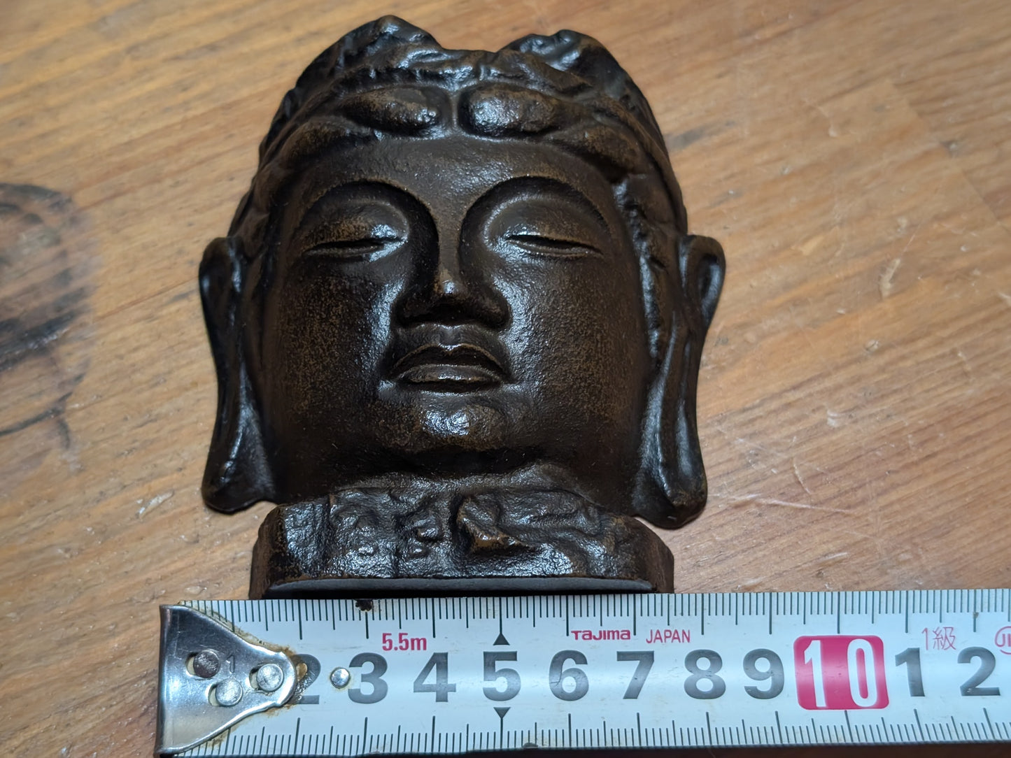 Japanese Antique Cast Iron Buddha Mask Signed Wall Art w Box Docs