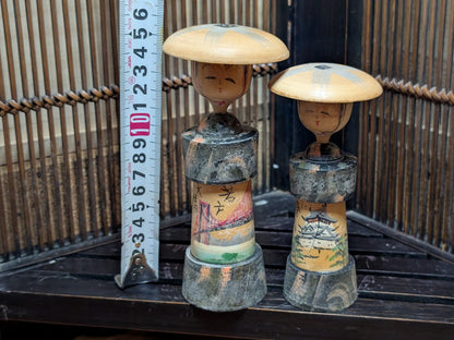 Vintage Japanese Kokeshi Doll Pair 1966 Signed w Original Box Folk Art