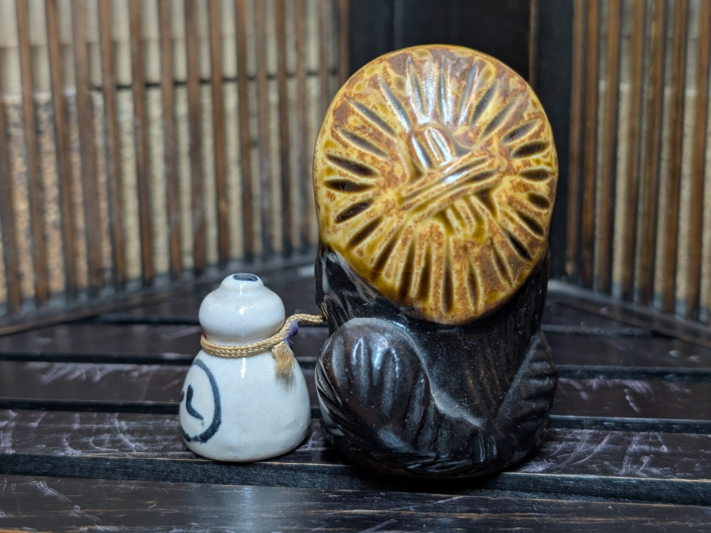 Japanese Vintage Shigaraki Tanuki Figurine Pottery Lucky Charm