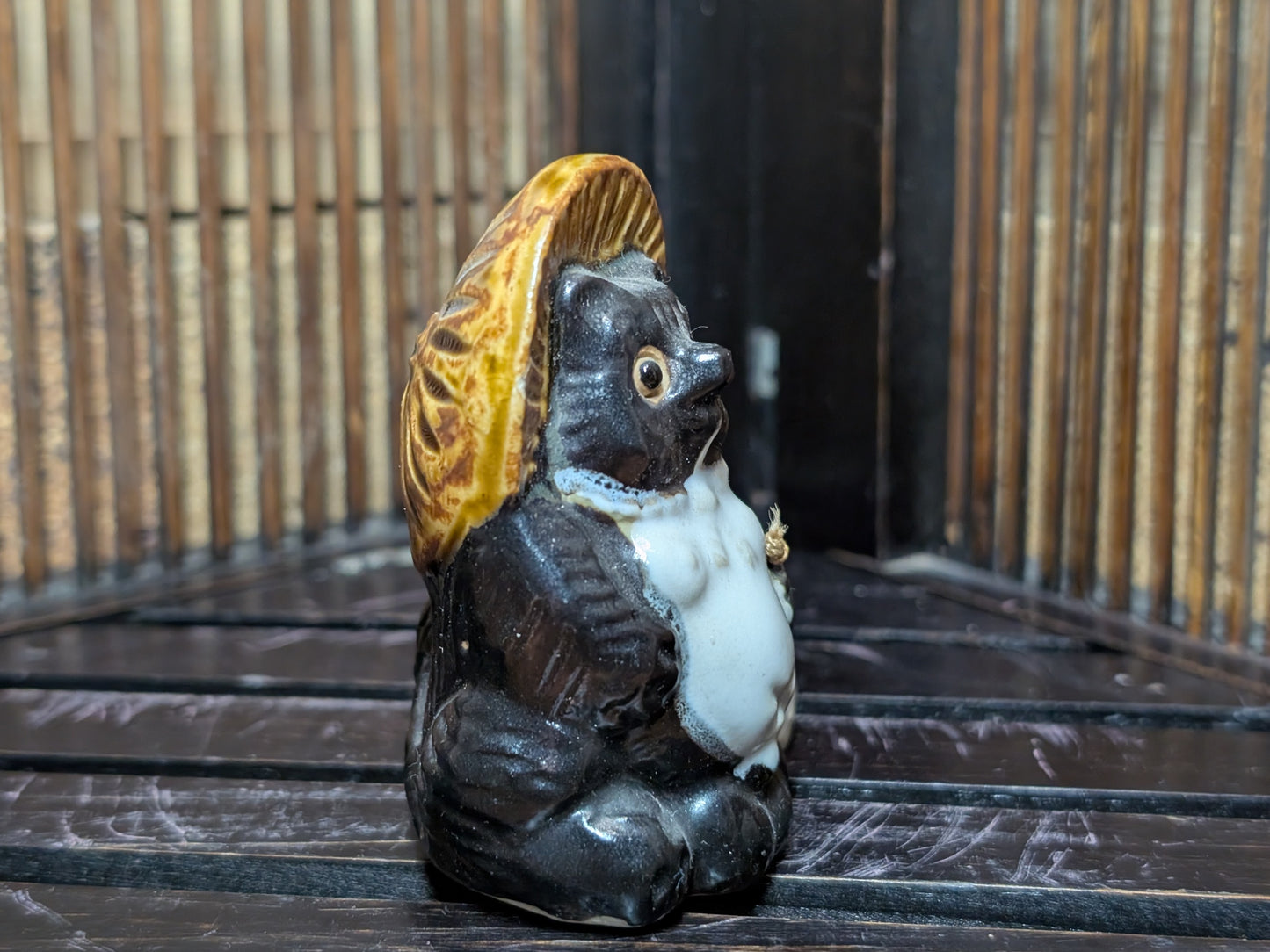 Japanese Vintage Shigaraki Tanuki Figurine Pottery Lucky Charm