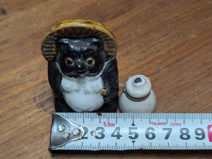 Japanese Vintage Shigaraki Tanuki Figurine Pottery Lucky Charm