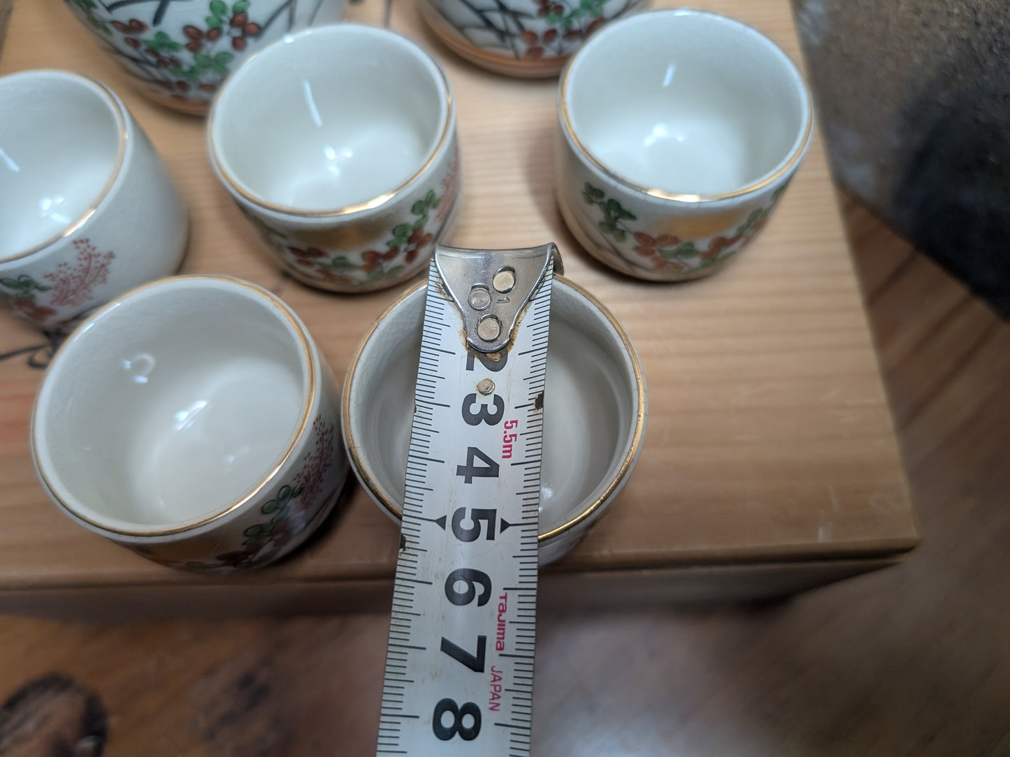 Japanese Sake Full Set Kutani Ceramic Handmade Vintage 1980s Made in Japan (Q1)