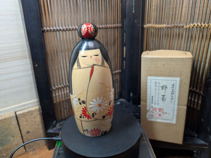 Japanese Kokeshi Doll NOGIKU Wild Chrysanthemum w/Original Box Vintage