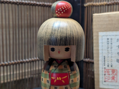 Japanese Kokeshi Doll Kasuri Musume w/Original Box Vintage Folk Art