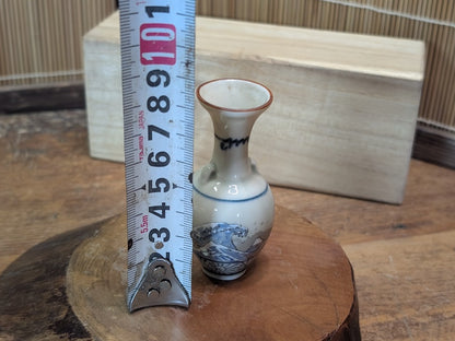 1800s Antique Japanese Satsuma Vase Meiji Era Mini Hokusai Wave Rare Art