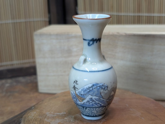1800s Antique Japanese Satsuma Vase Meiji Era Mini Hokusai Wave Rare Art