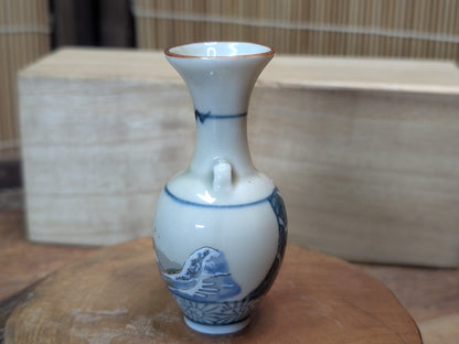 1800s Antique Japanese Satsuma Vase Meiji Era Mini Hokusai Wave Rare Art