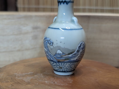 1800s Antique Japanese Satsuma Vase Meiji Era Mini Hokusai Wave Rare Art