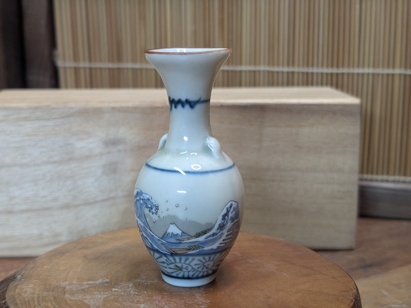 1800s Antique Japanese Satsuma Vase Meiji Era Mini Hokusai Wave Rare Art