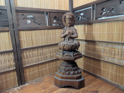 1800s Japanese Wooden Buddha Statue Edo Meiji Era Artist Signed Japan