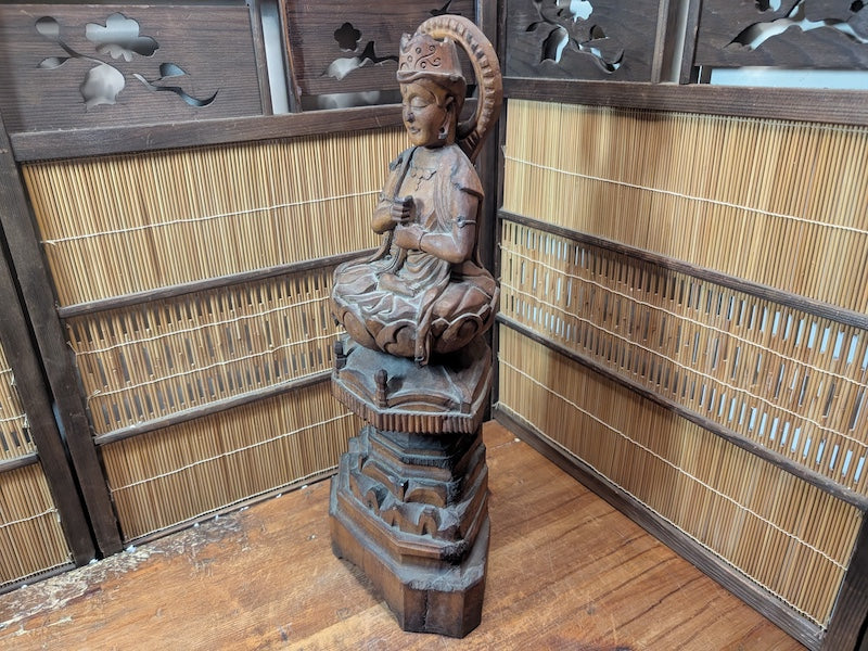 1800s Japanese Wooden Buddha Statue Edo Meiji Era Artist Signed Japan