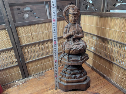 1800s Japanese Wooden Buddha Statue Edo Meiji Era Artist Signed Japan