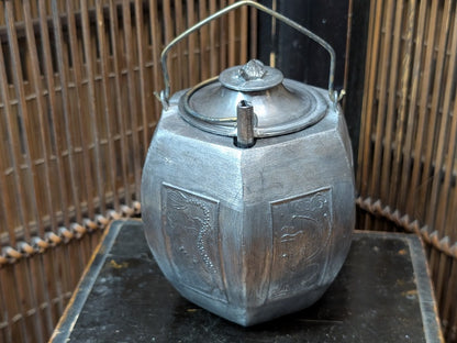 Meiji Japanese Tin Pewter Sake Bottle Turtle Lid Signed 1890s Antique Art
