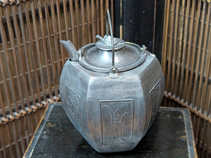 Meiji Japanese Tin Pewter Sake Bottle Turtle Lid Signed 1890s Antique Art