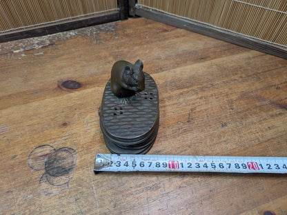 1900s Japanese Bronze Koro Incense Burner Koban Shape Mouse Auction JP