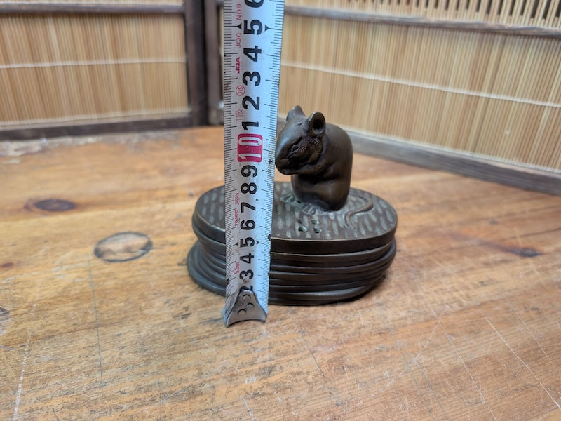 1900s Japanese Bronze Koro Incense Burner Koban Shape Mouse Auction JP