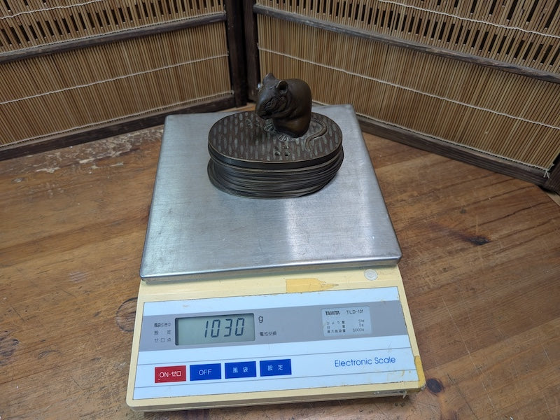 1900s Japanese Bronze Koro Incense Burner Koban Shape Mouse Auction JP
