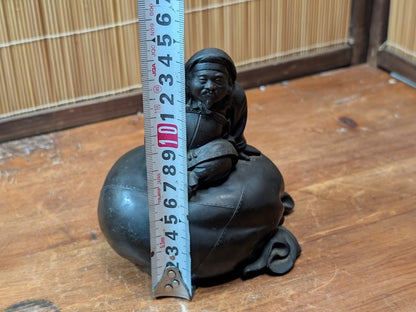 Rare 1920s Japanese Daikokuten Piggy Bank Bronze Coin Bank with Original Key