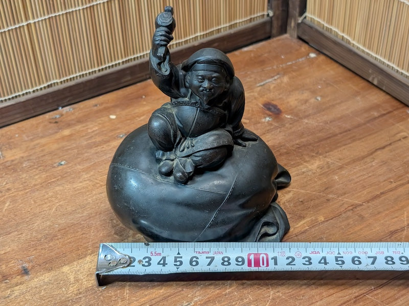 Rare 1920s Japanese Daikokuten Piggy Bank Bronze Coin Bank with Original Key