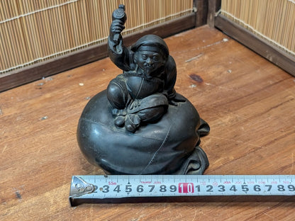 Rare 1920s Japanese Daikokuten Piggy Bank Bronze Coin Bank with Original Key