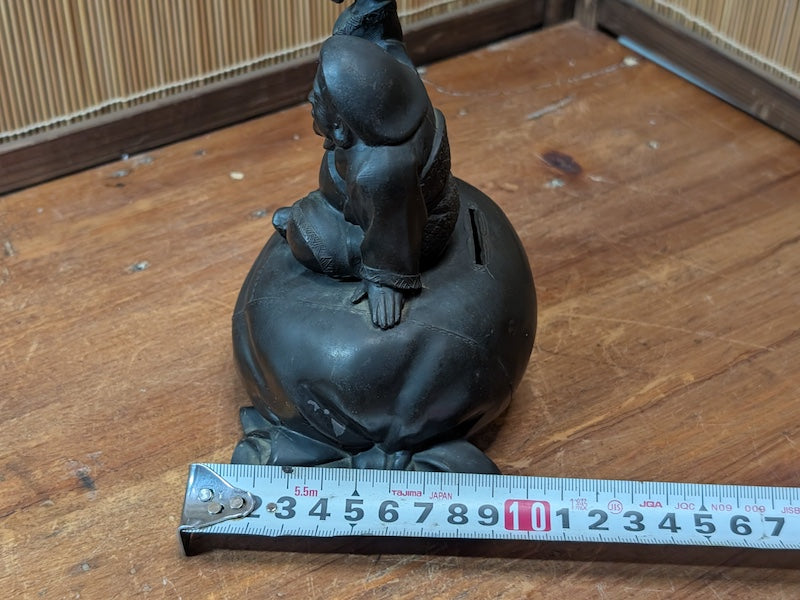 Rare 1920s Japanese Daikokuten Piggy Bank Bronze Coin Bank with Original Key