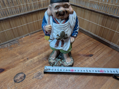 Japanese Daikokuten Statue Ceramic God of Wealth Figurine Lucky Bag Auction JP