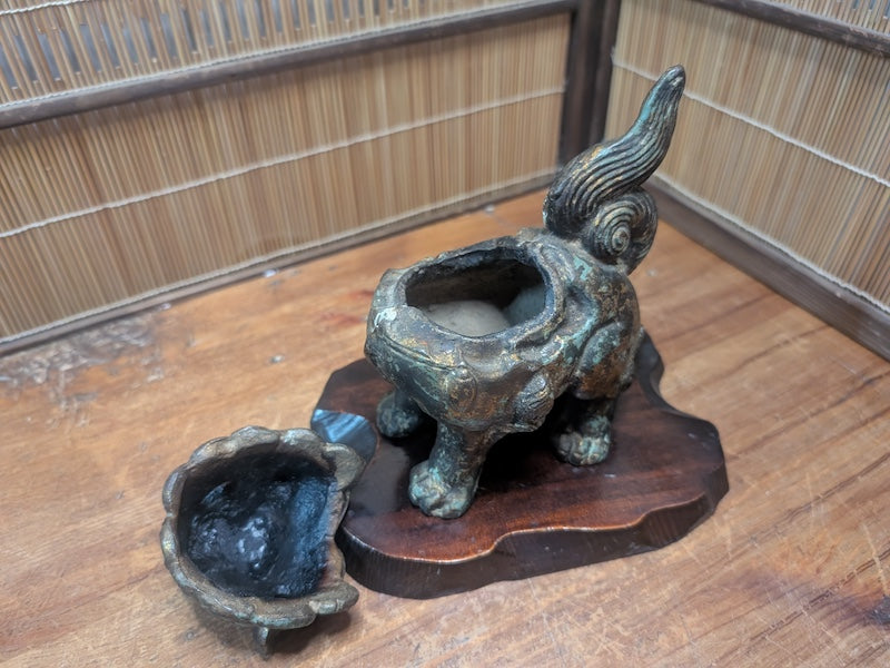 Rare 1920s Japanese Shishi Koro Heavy Steel Incense Burner Guardian Lion Auction JP
