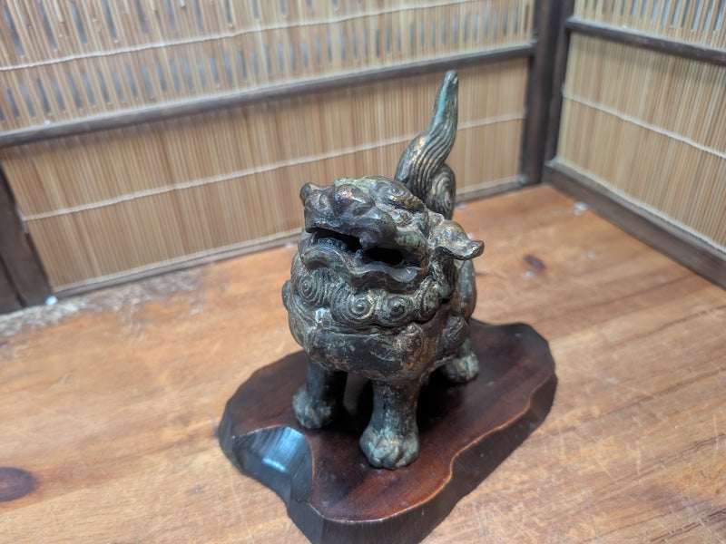 Rare 1920s Japanese Shishi Koro Heavy Steel Incense Burner Guardian Lion Auction JP
