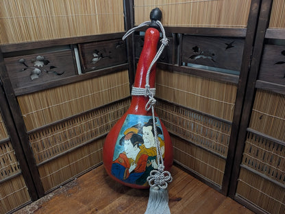 Authentic Japanese Hyotan Gourd Bottle Hand Painted Ukiyo-e Folk Art