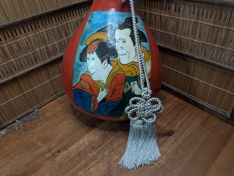 Authentic Japanese Hyotan Gourd Bottle Hand Painted Ukiyo-e Folk Art