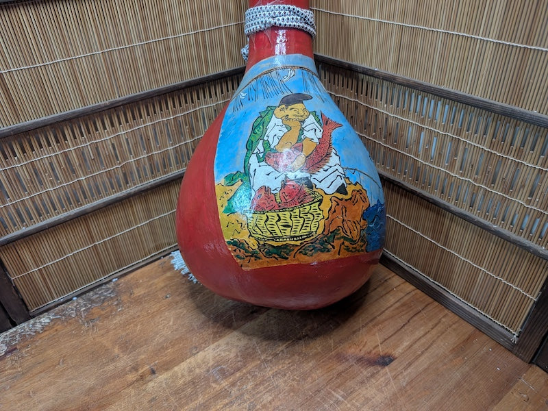 Authentic Japanese Hyotan Gourd Bottle Hand Painted Ukiyo-e Folk Art
