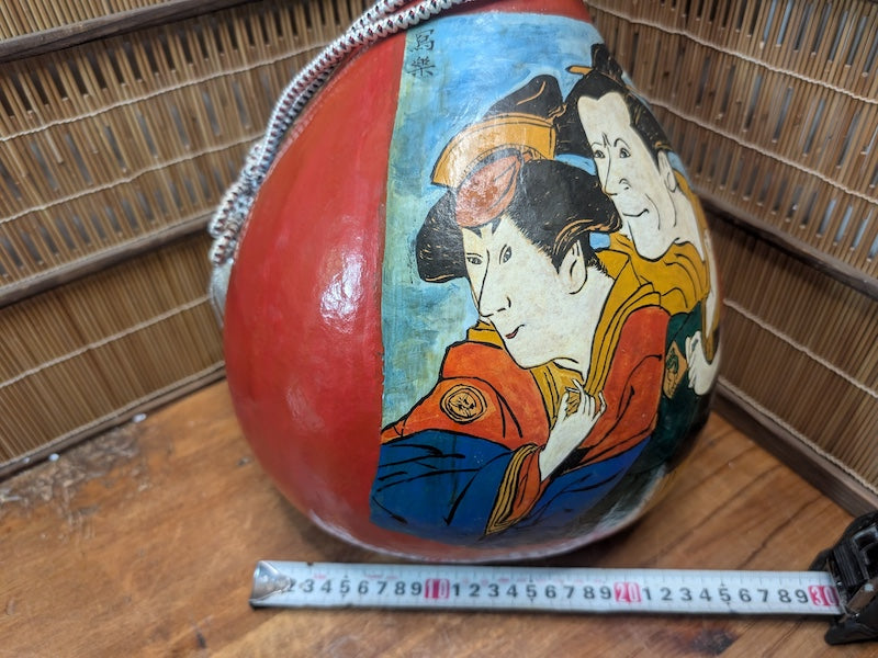 Authentic Japanese Hyotan Gourd Bottle Hand Painted Ukiyo-e Folk Art