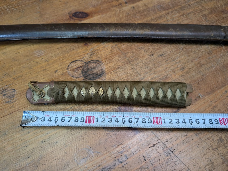 Authentic Japanese Antique  Army Katana Cover Wood Leather WWII