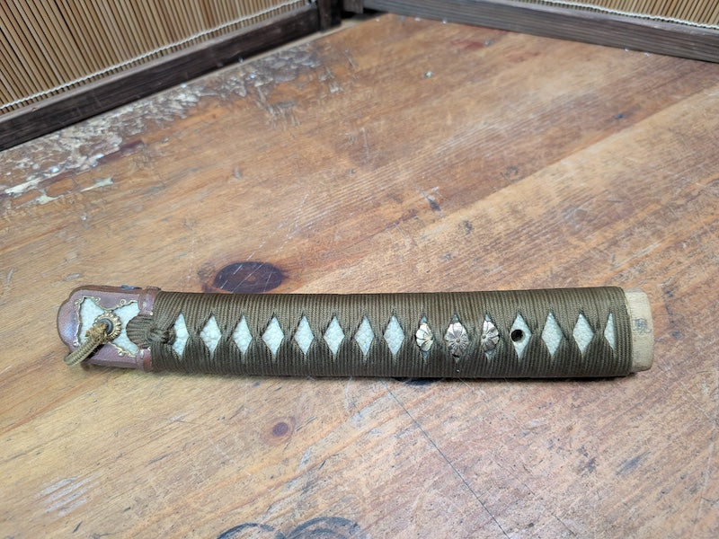 Authentic Japanese Antique  Army Katana Cover Wood Leather WWII