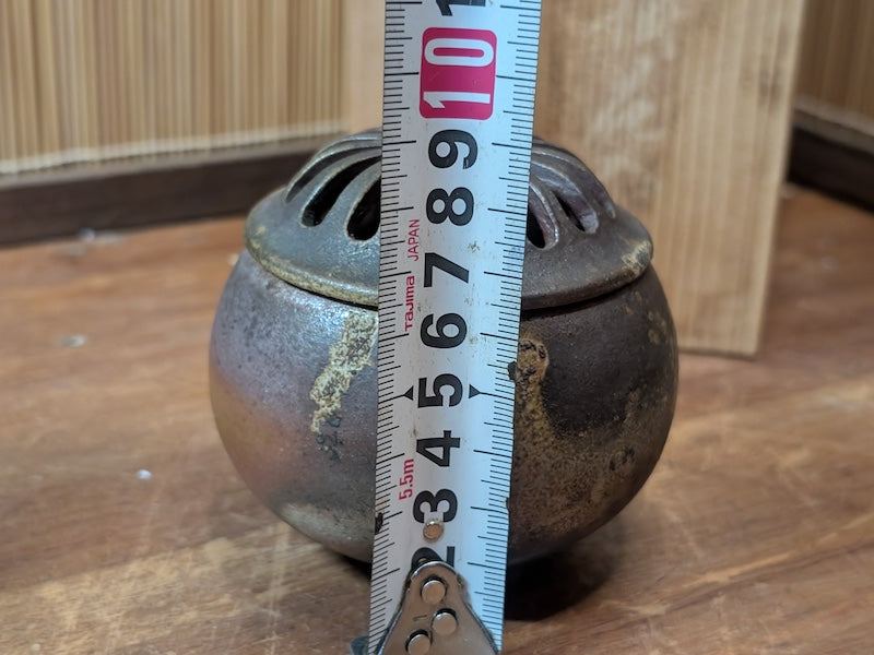 Japanese Bizen Ware Incense Burner Koro with Wooden Box Antique