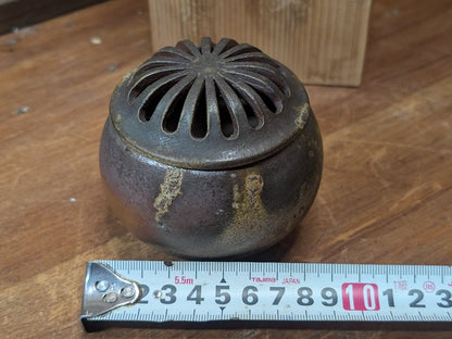 Japanese Bizen Ware Incense Burner Koro with Wooden Box Antique