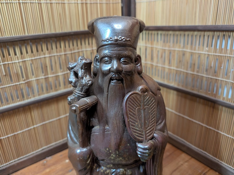 Japanese Bizen Ware Jurojin Statue Signed Pottery Japan Auction