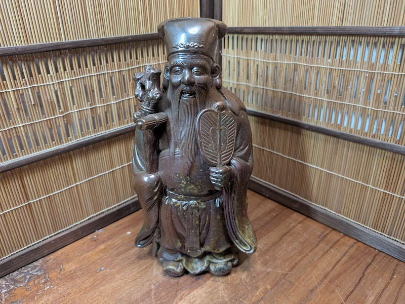 Japanese Bizen Ware Jurojin Statue Signed Pottery Japan Auction
