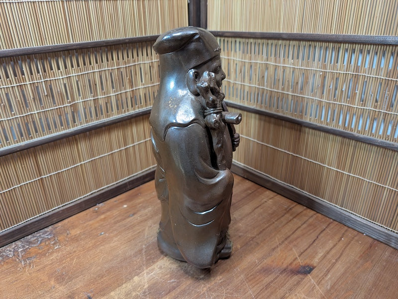 Japanese Bizen Ware Jurojin Statue Signed Pottery Japan Auction