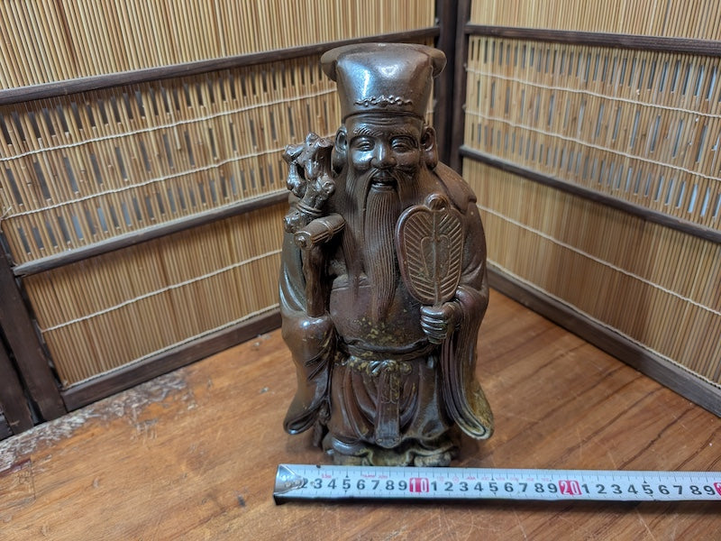 Japanese Bizen Ware Jurojin Statue Signed Pottery Japan Auction