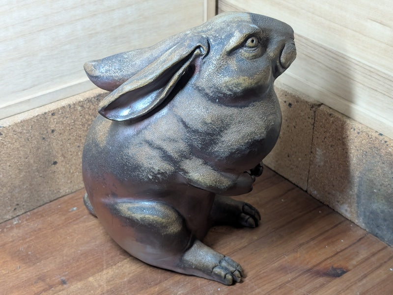 1940s Japanese Bizen Yaki Usagi Figurine – Handmade Vintage Rabbit Statue