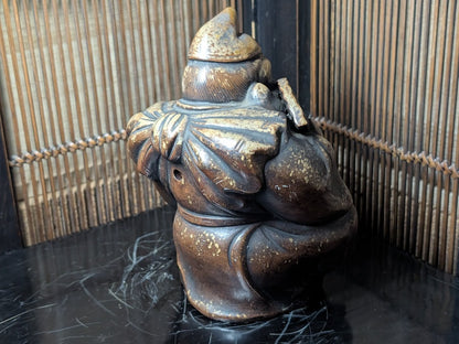 Rare Bizen Yaki Ebisu Figurine 1940s Japanese Unglazed Pottery Statue