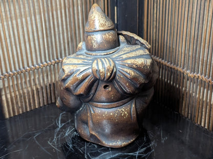 Rare Bizen Yaki Ebisu Figurine 1940s Japanese Unglazed Pottery Statue