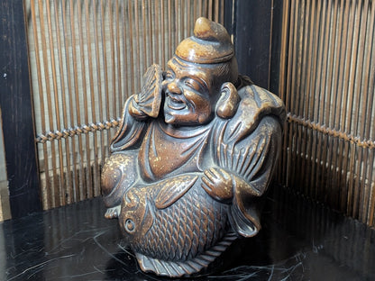 Rare Bizen Yaki Ebisu Figurine 1940s Japanese Unglazed Pottery Statue