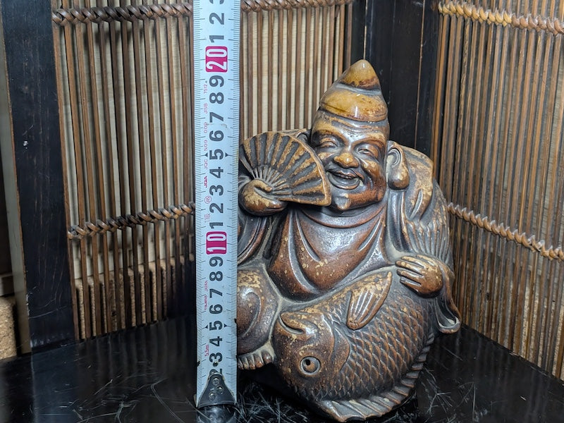 Rare Bizen Yaki Ebisu Figurine 1940s Japanese Unglazed Pottery Statue